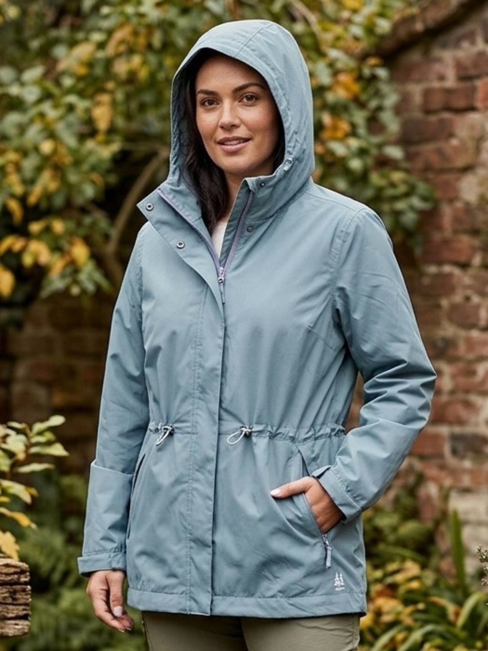 G.H. Bass & Co Women Rain Jacket Medium Blue Slate Hooded Windbreaker Waterproof